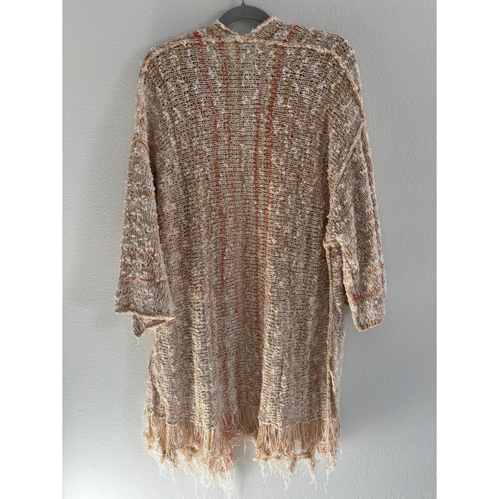 Free People Lucia Cardigan Womens M/L Cream Fringe Oversized Boho Chunky - Picture 4 of 7